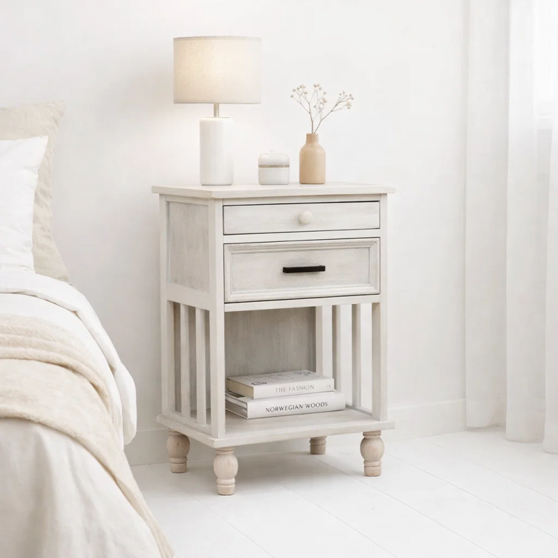Velador Vintage Provenza 2 cajones Blanco