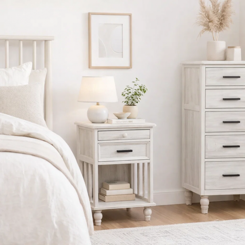 Velador Vintage Provenza 2 cajones Blanco