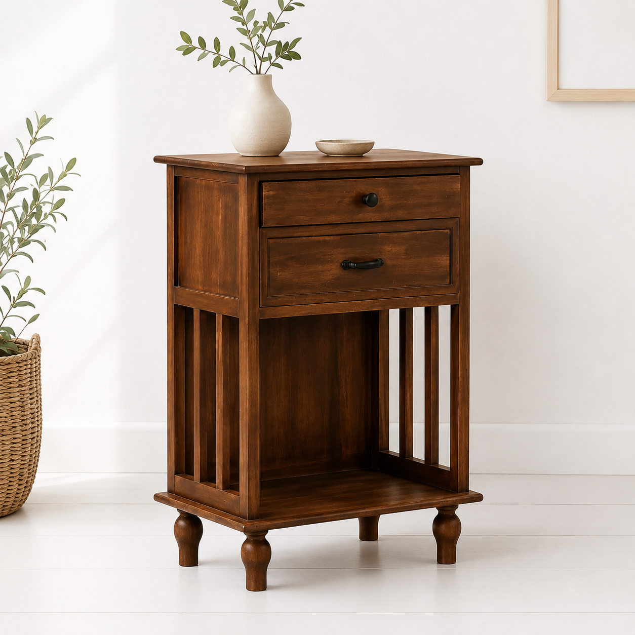 Velador Vintage Provenza 2 cajones Madera